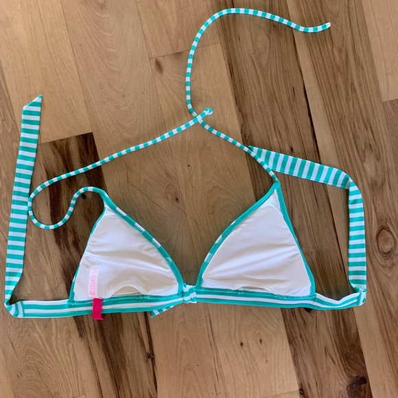 Victoria Secret Bikini Top Swimsuit Polka Dot Medium Green White  Tie Back - Picture 14 of 16